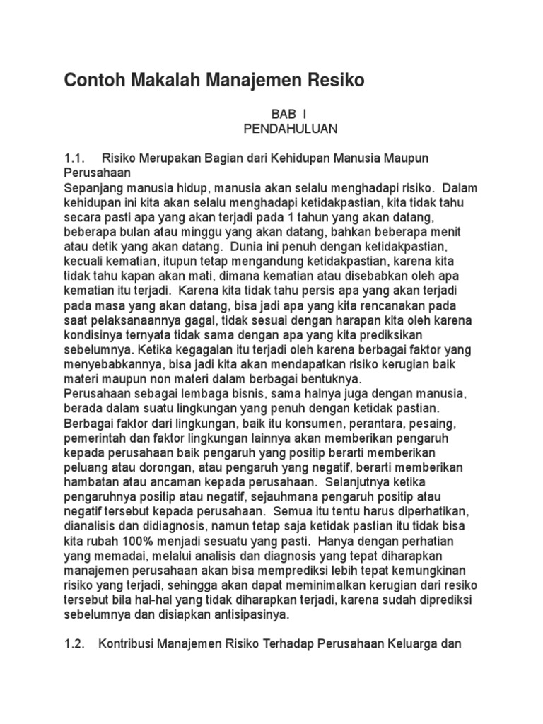 Contoh Makalah Manajemen Resiko