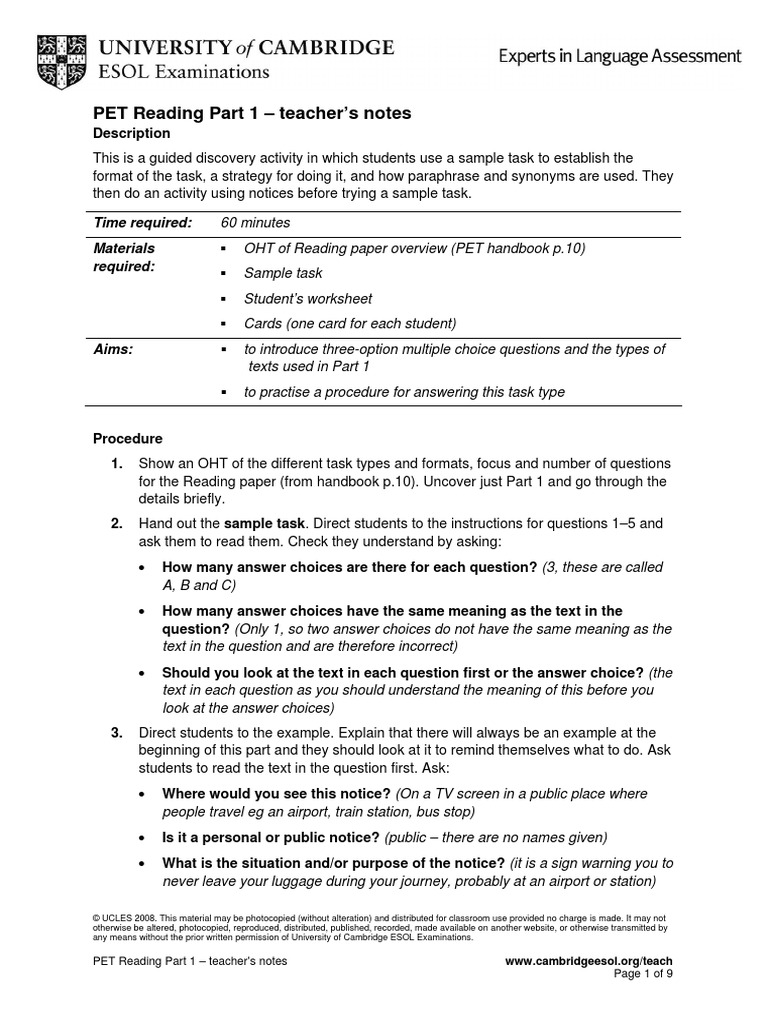 Pet Reading Part 1 Pdf _ B1 Preliminary for Schools Reading Part 2 – GGZDBG