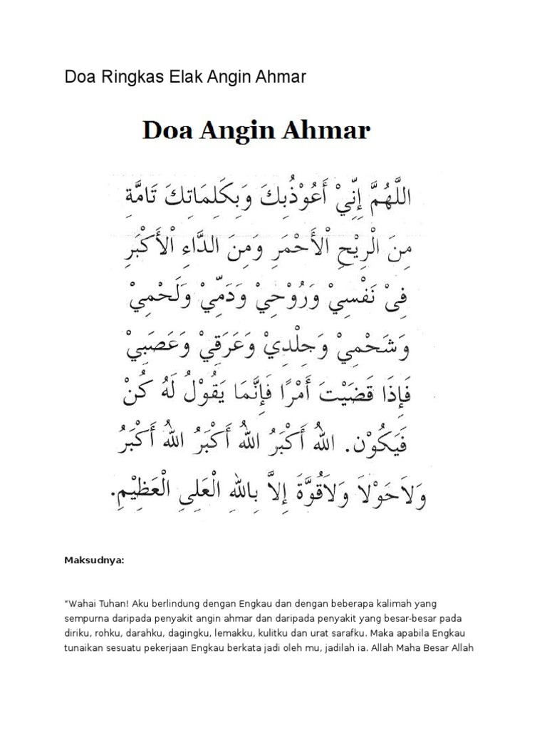 Doa Ringkas Elak Angin Ahmar Pdf