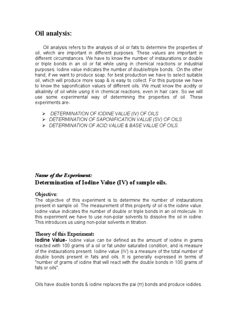 Oil Analysis PDF Titration Chemistry