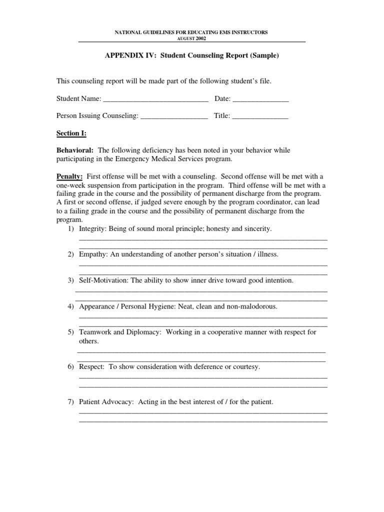 Appendix IV - Student Counseling Report | PDF | Patient | Justice