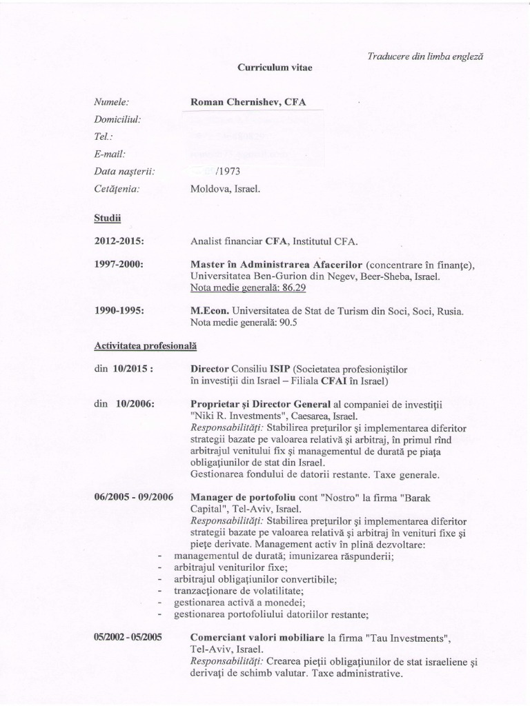 Model of cv in english picture