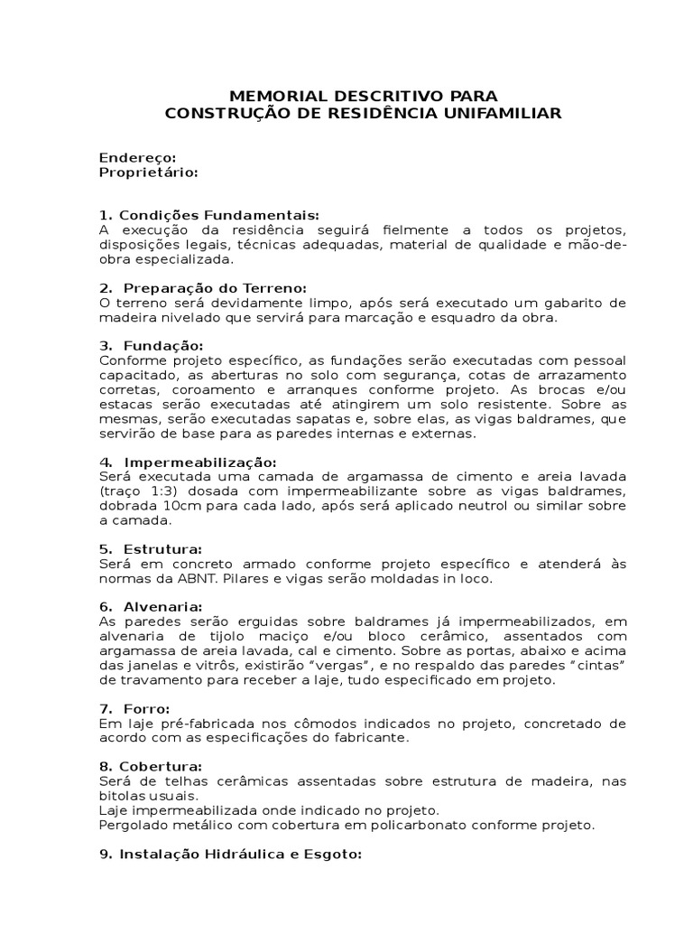 Memorial Descritivo Residência Prefeitura | Argamassa | Indústrias