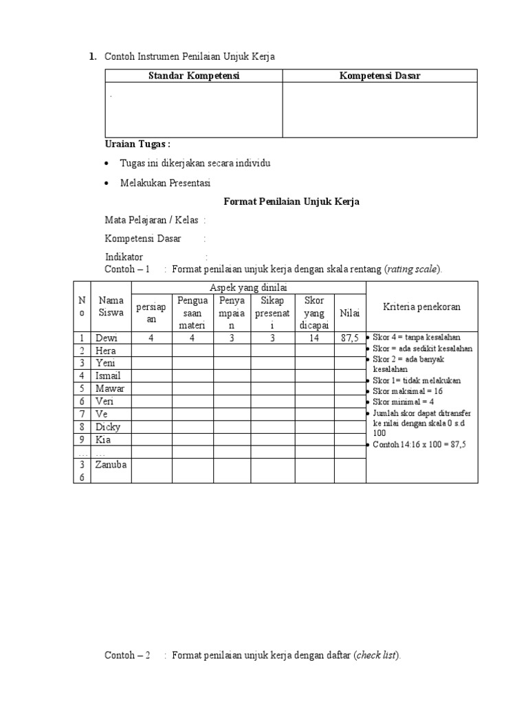 Contoh Instrumen Mat