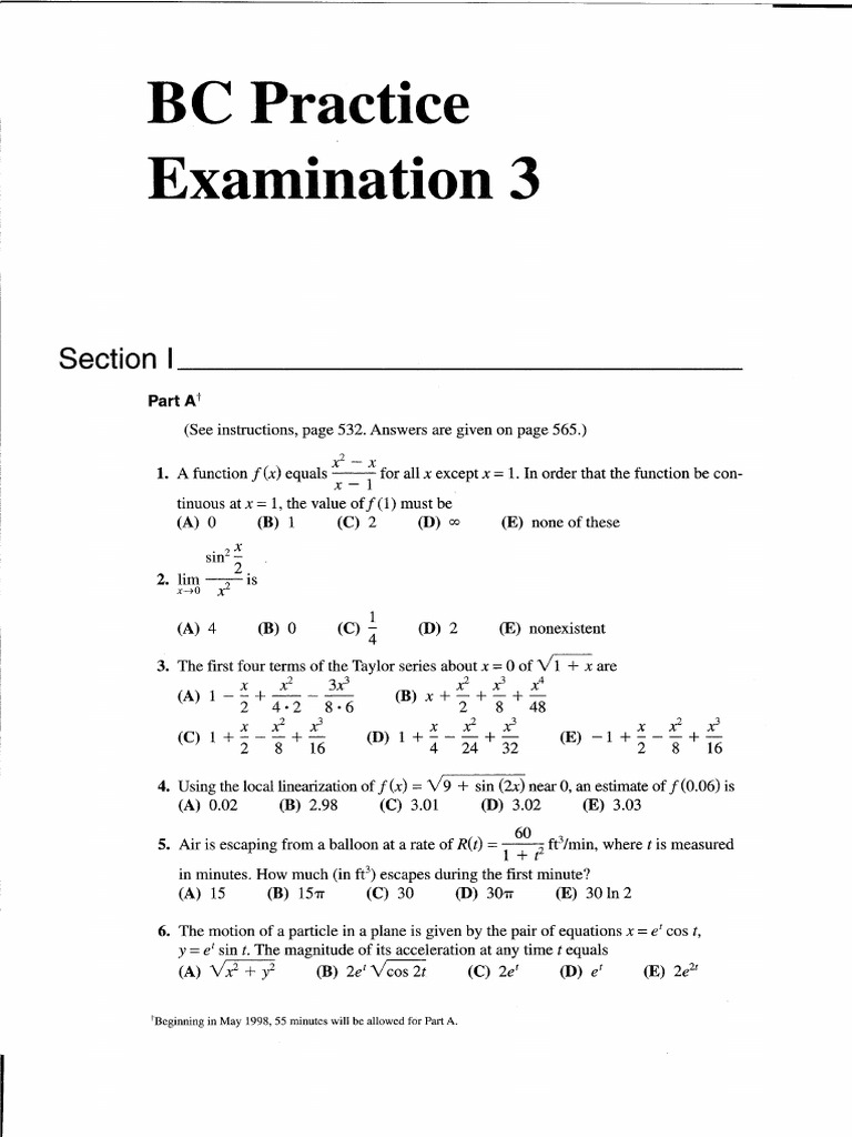 AP Calculus BC Multiple Choice Practice PDF Teaching Mathematics