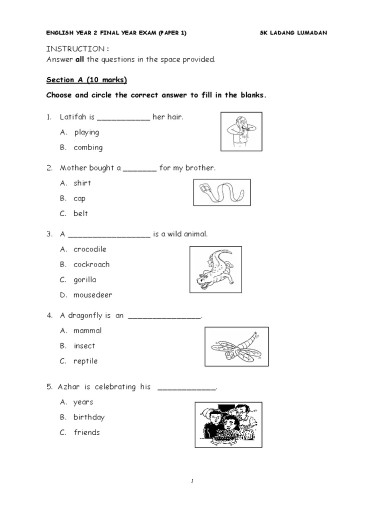 english year 2 paper 1
