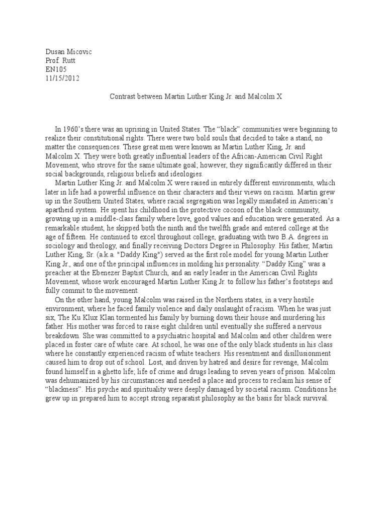 Compare & Contrast of MLK Jr. and Malcolm X PDF Martin Luther King Jr. Malcolm X