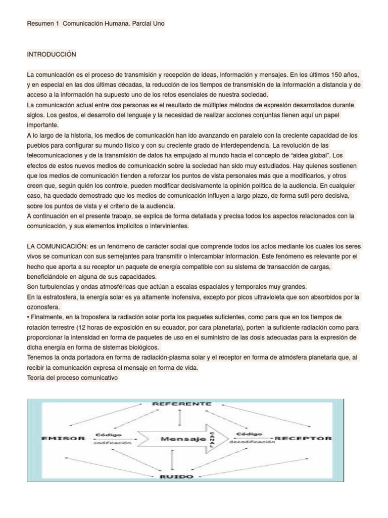 Resumen de la Comunicación Humana | PDF | Medios de comunicación ...