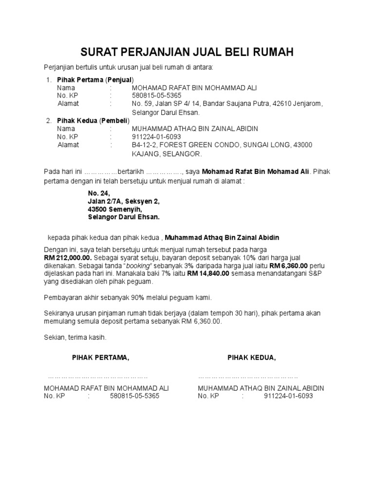Surat Perjanjian Jual Beli Rumah | PDF
