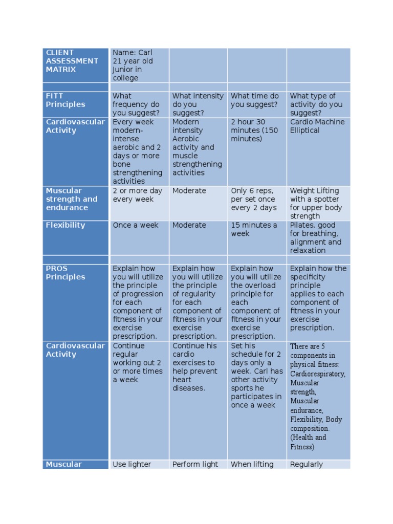 EF310 Unit 8 Client Assessment Matrix FITTS and PROS | PDF