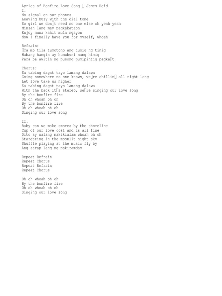 Bonfire Love Song Lyrics James Reid Musical Forms Vocal Music