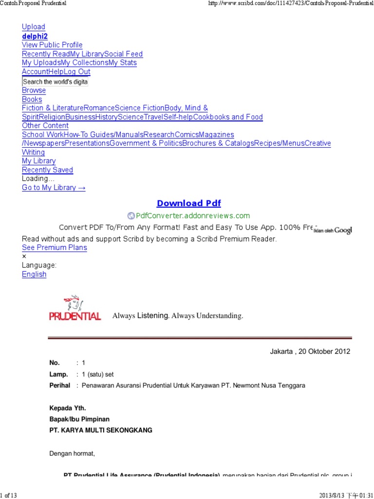 Contoh Proposal Prudential Pdf Scribd Android Operating System