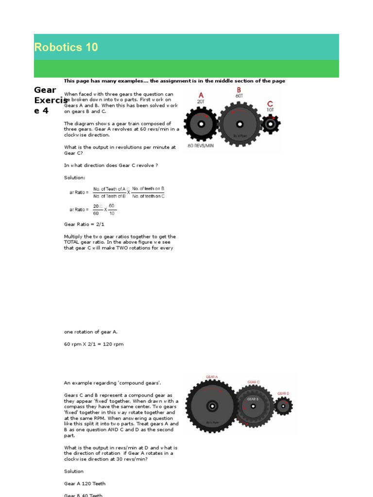 Robotics 10: Gear Exercis E4 | PDF