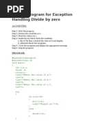 Simple Program For Exception Handling Divide by Zero: Algorithm