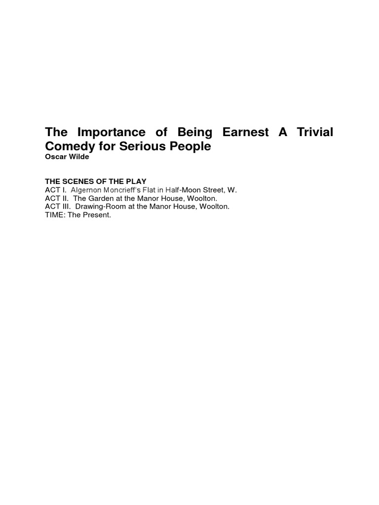 The Importance of Being Earnest Summary | PDF | The Importance Of Being ...