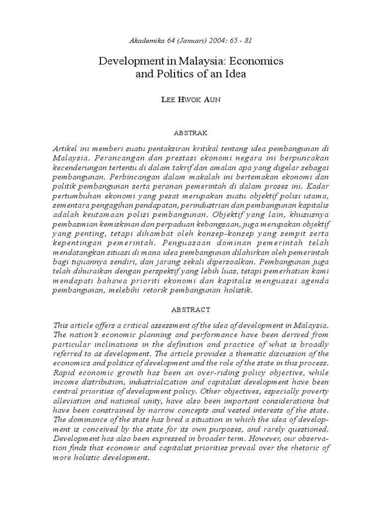 Development in Malaysia: Economics and Politics of An Idea | PDF ...