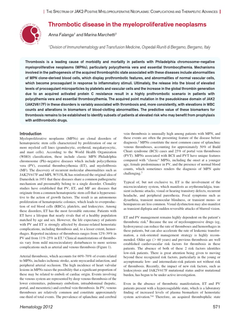 Thrombosis in Myeloproliferative Neoplasms | PDF | Thrombosis | Coagulation