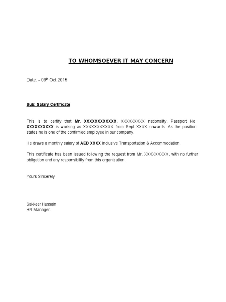 Salary Certificate