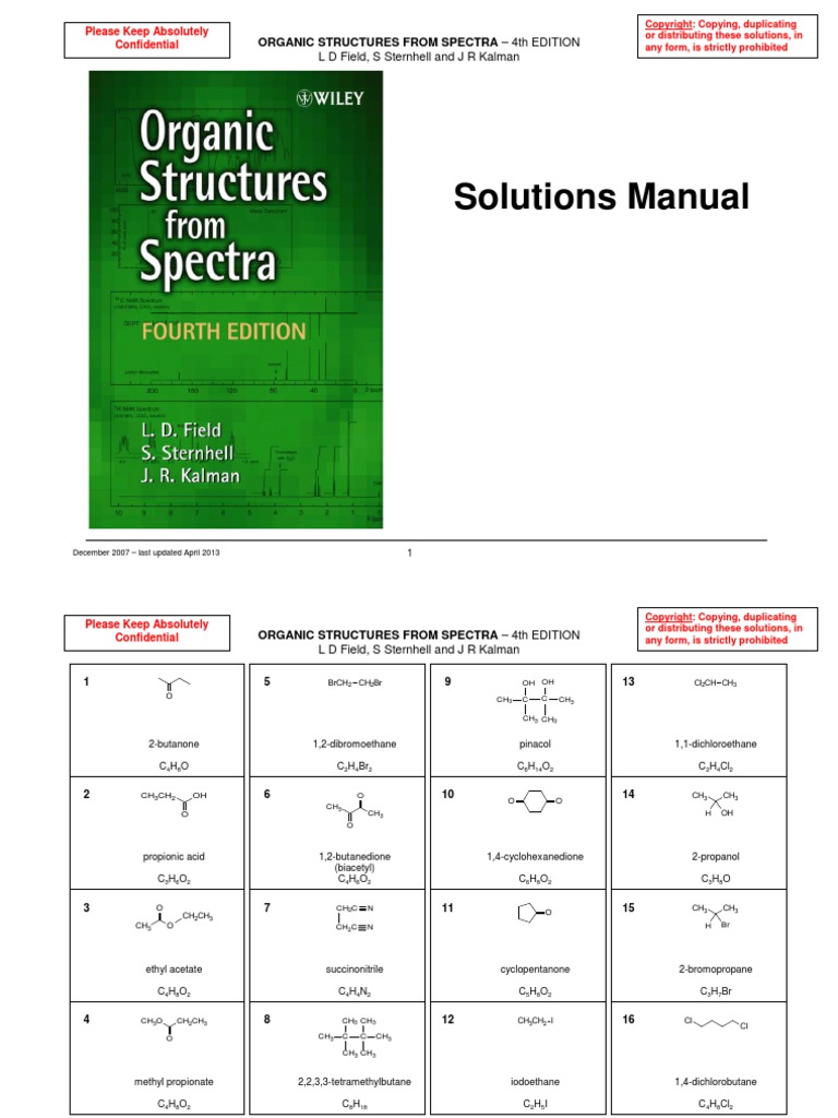 Organic Structures From Spectra Edition 4 (2008) Solutions Manual PDF ...