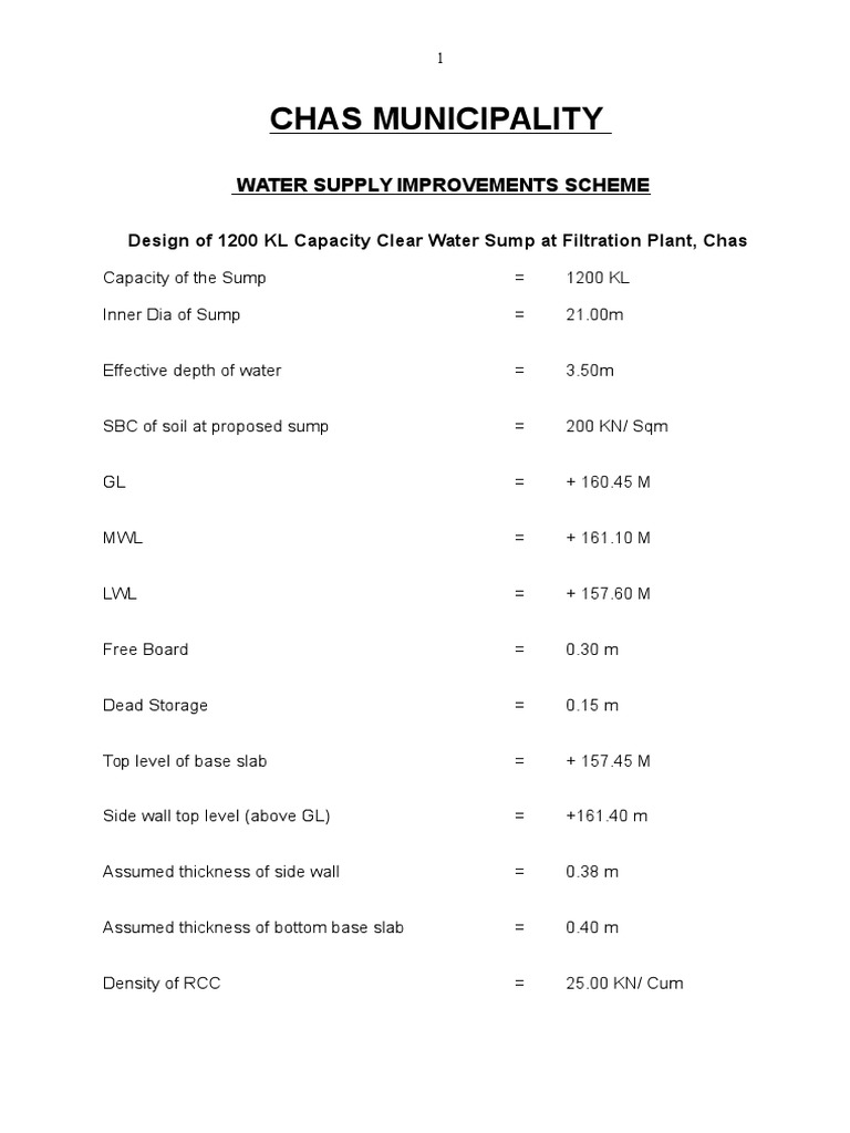 Chas Water Supply Sump Design Details | PDF | Beam (Structure) | Column