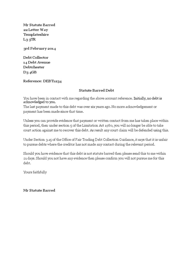 Statute Barred Letter Template Pdf