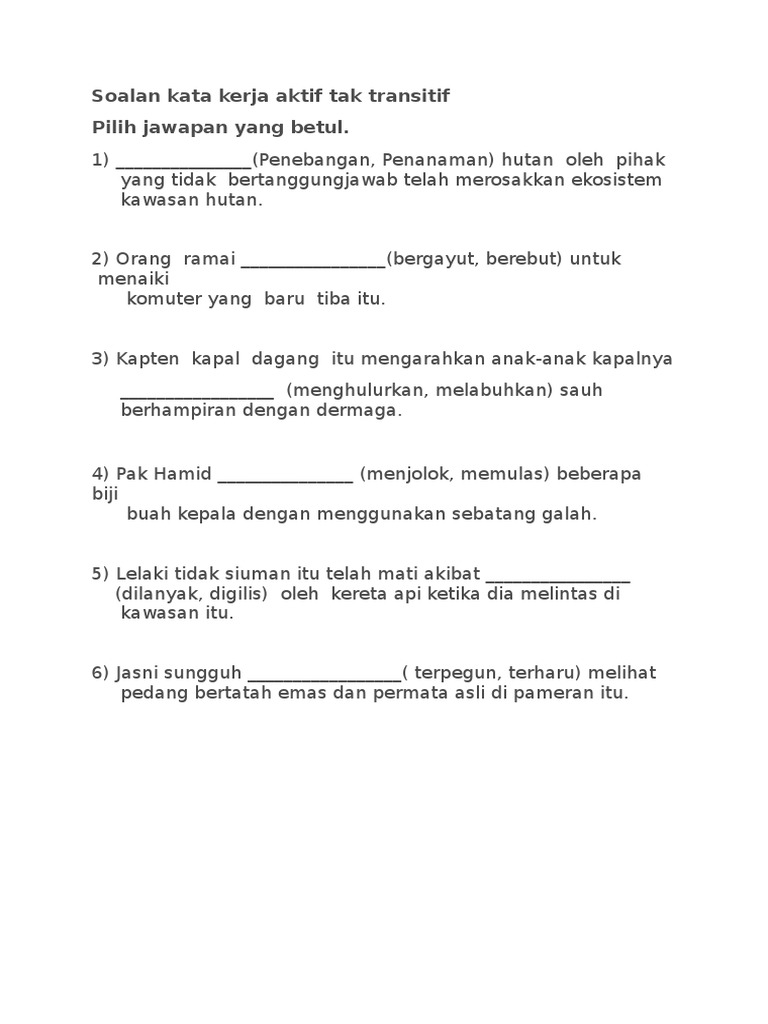 Soalan Kata Kerja Aktif Tak Transitif Pdf