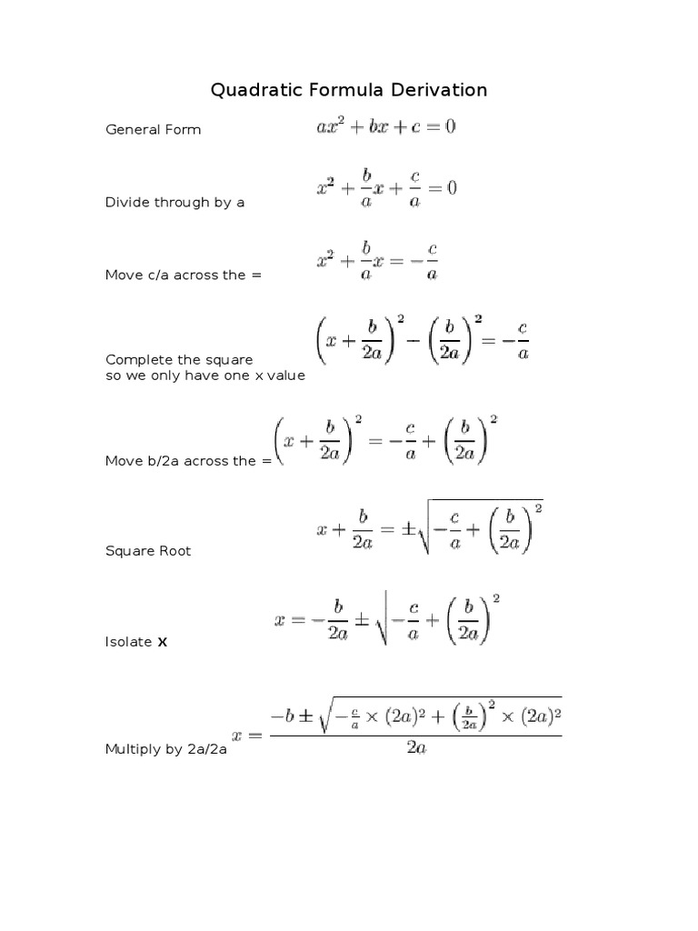 Quadratic Formula Derivation PDF
