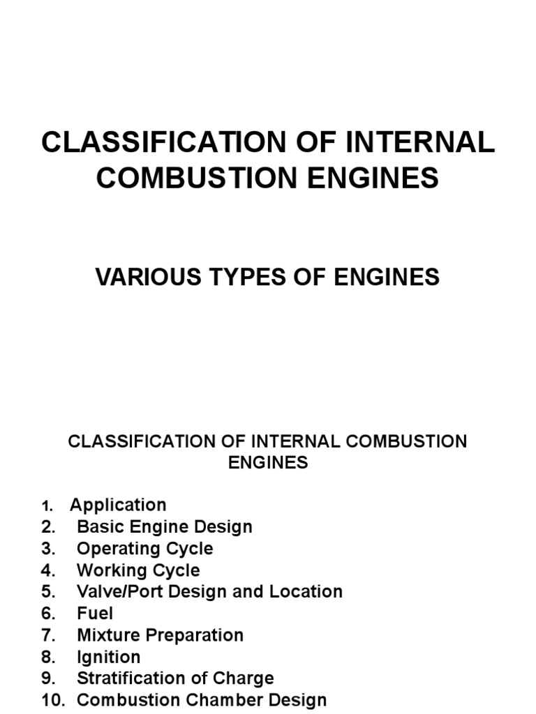 Classification of Internal Combustion Engines PDF Internal