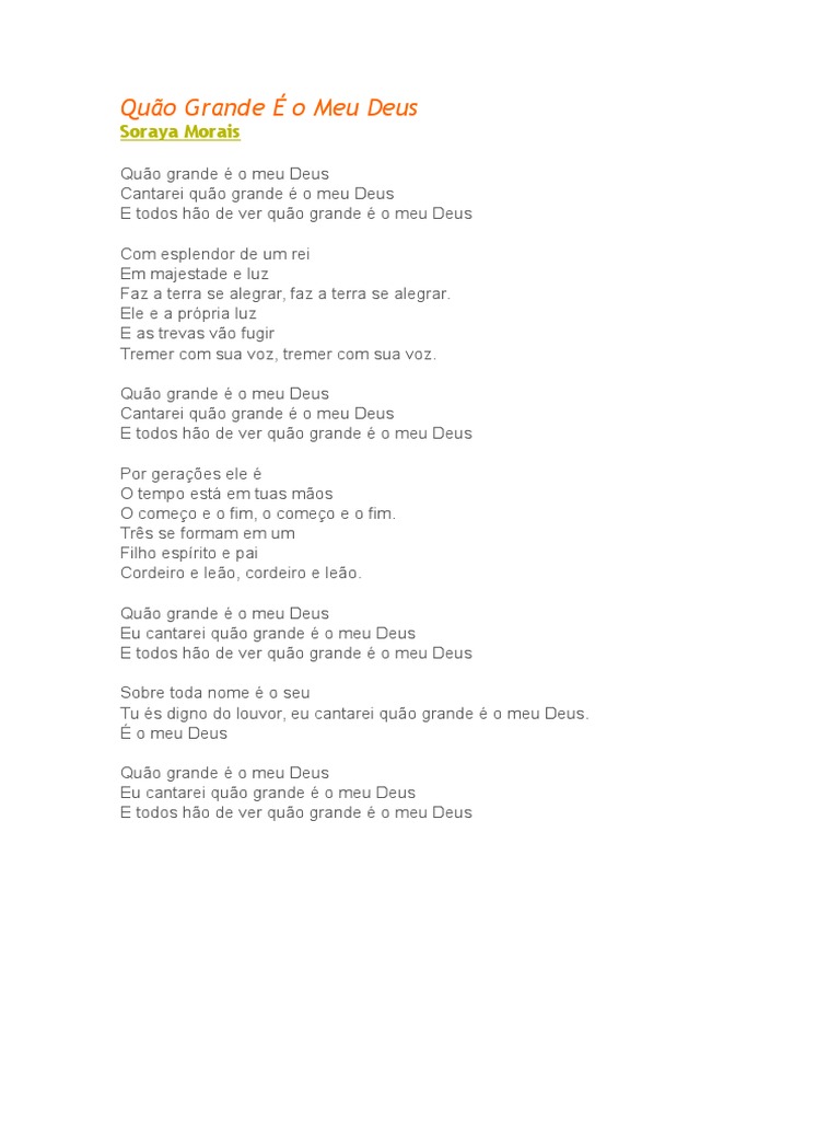 Letra Da Musica Quao Grande é O Meu Deus