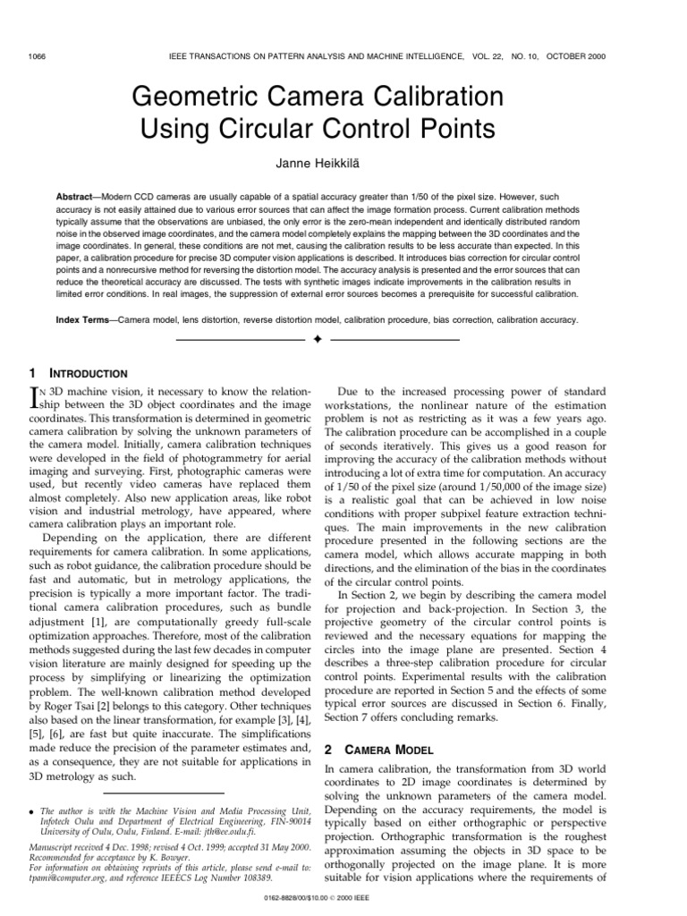 Geometric Camera Calibration | PDF | Errors And Residuals | Accuracy ...