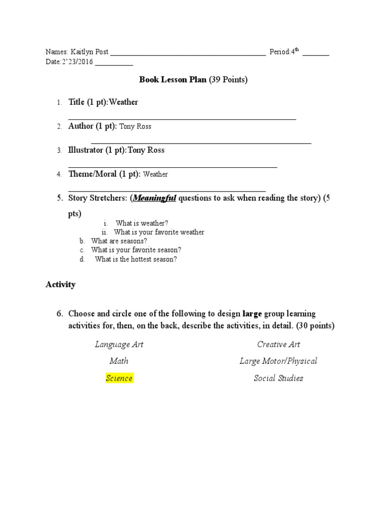 Preschool Weather Lesson Plan | PDF