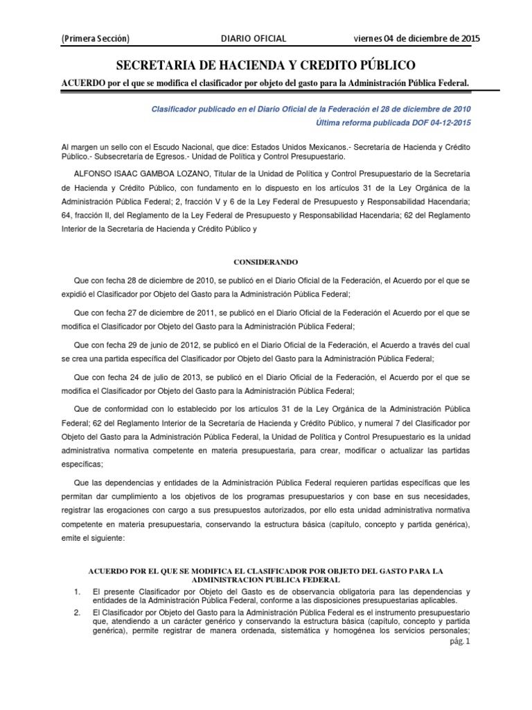 Clasificador Por Objeto Del Gasto  Administración Pública 
