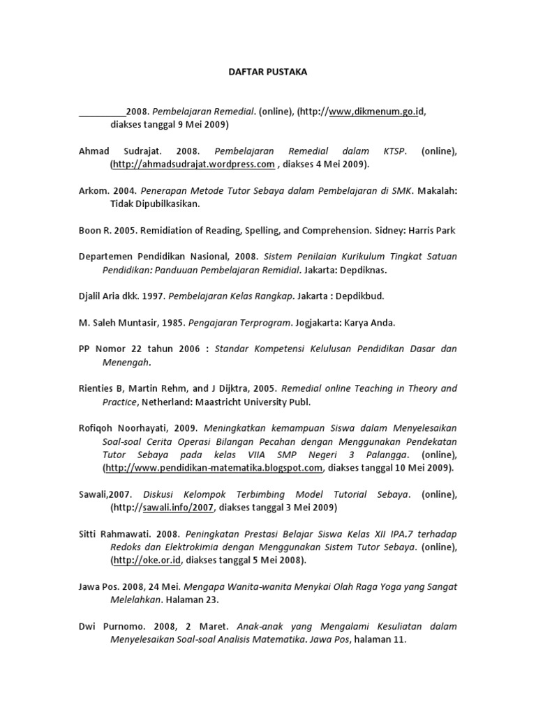 Daftar Pustaka Pembelajaran Remedial | PDF | Komputer