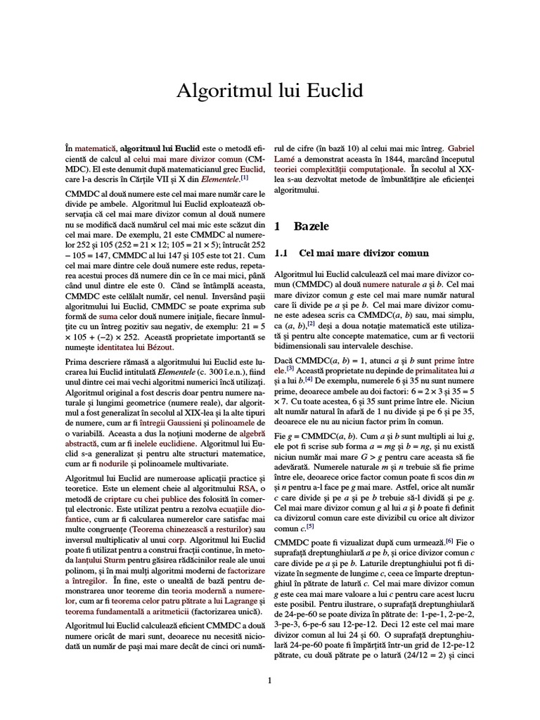 Algoritmul Lui Euclid | PDF