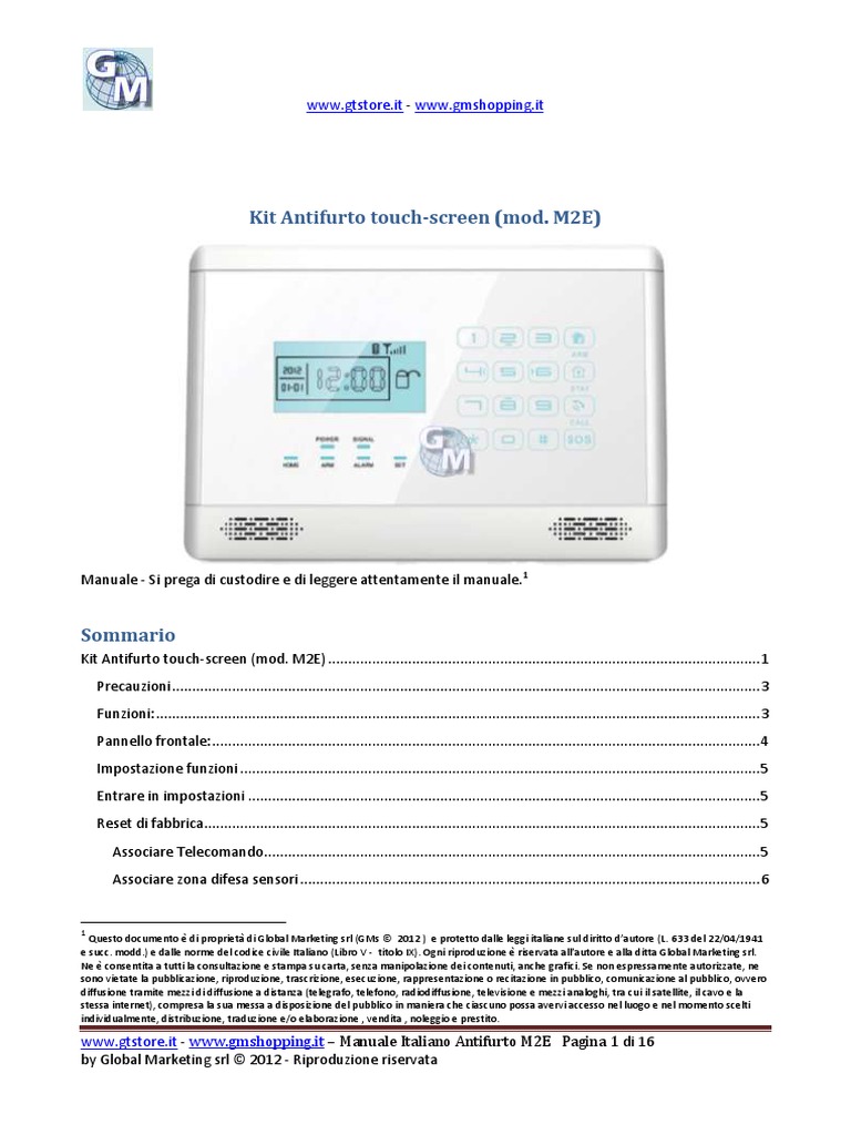 Manuale Italiano Antifurto M2E
