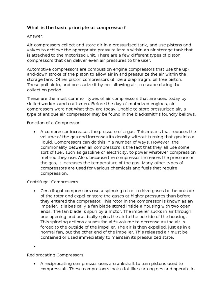 Working Principles of Air Compressors | PDF | Energy Technology ...