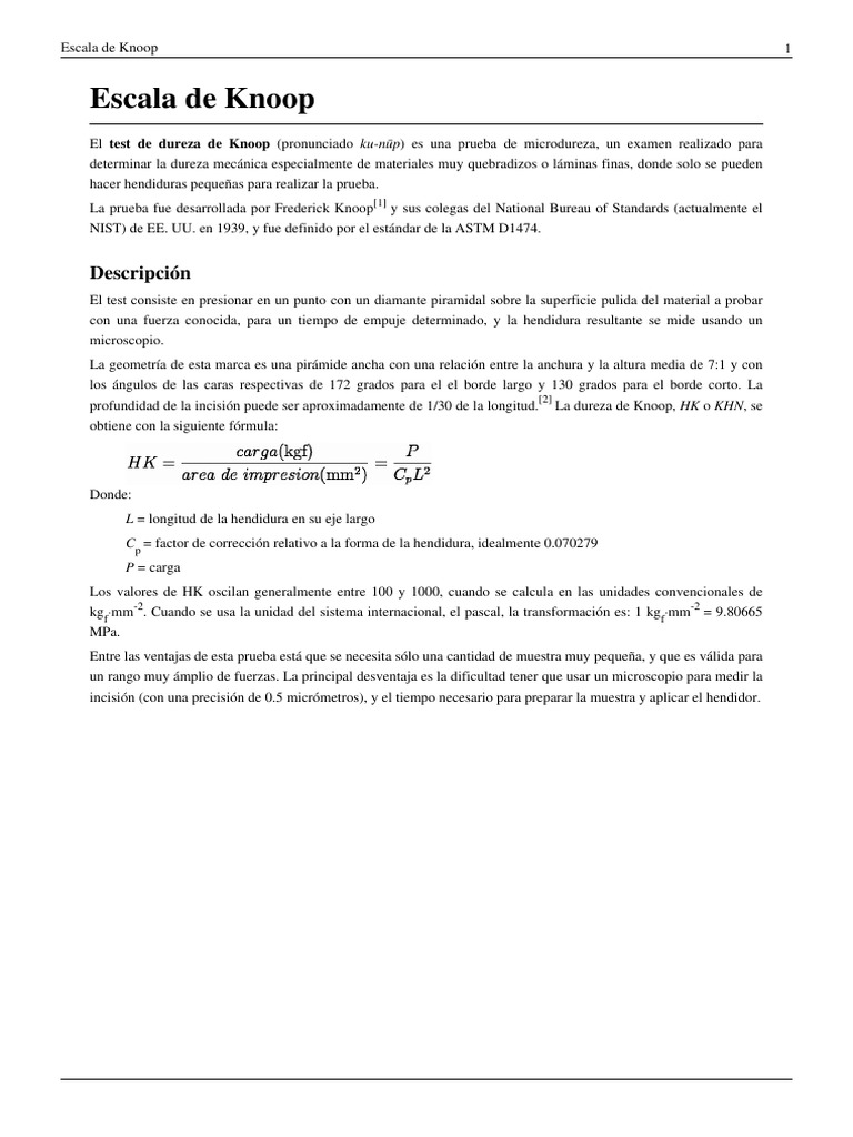 Escala de Knoop PDF Ciencia de los materiales Materiales