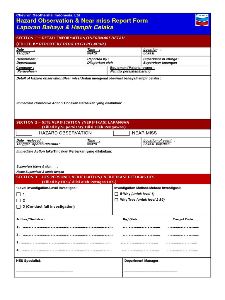 Hazard Observation & Near Miss Report Form | PDF | Law | Technology ...