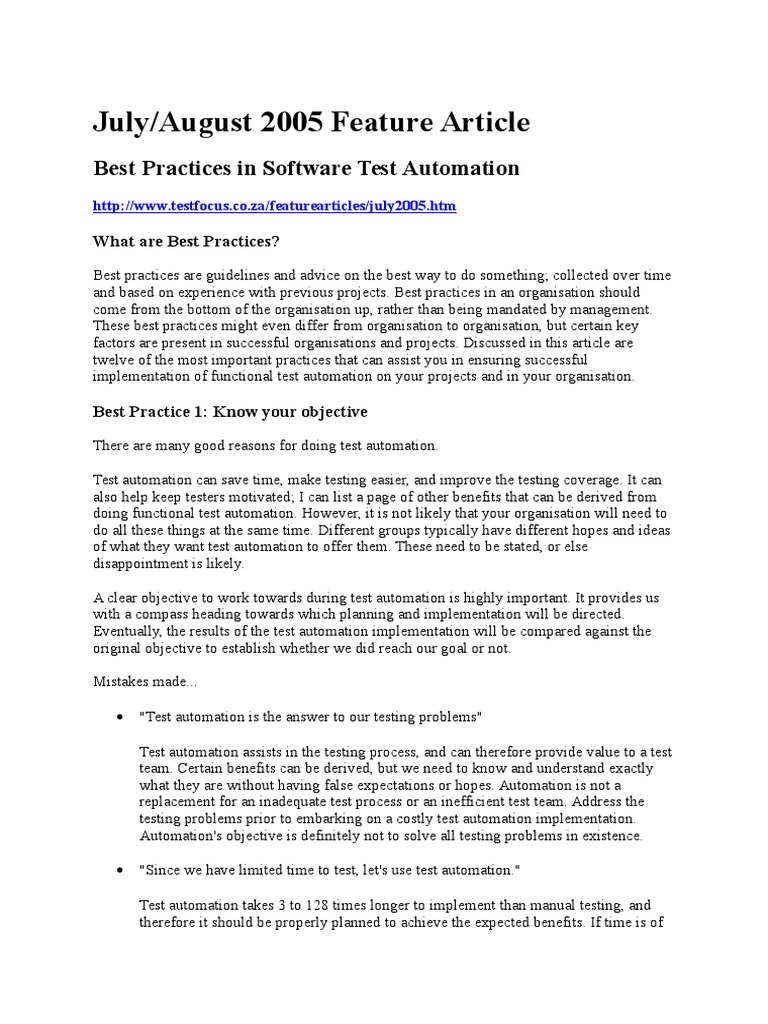Best Practices for Test Automation | PDF | Software Testing | Software ...