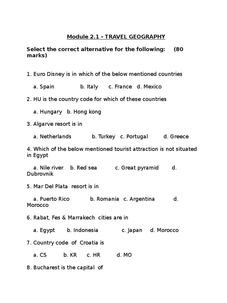 Travel Geography Questions PDF Tourism And Leisure Tourism