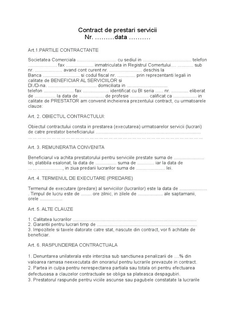 Model Contract Sumar de Prestari Servicii in Constructii | PDF