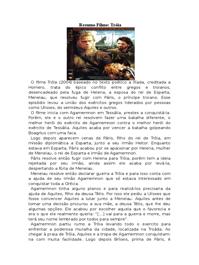 Resumo Do Filme Tróia, PDF, Aquiles