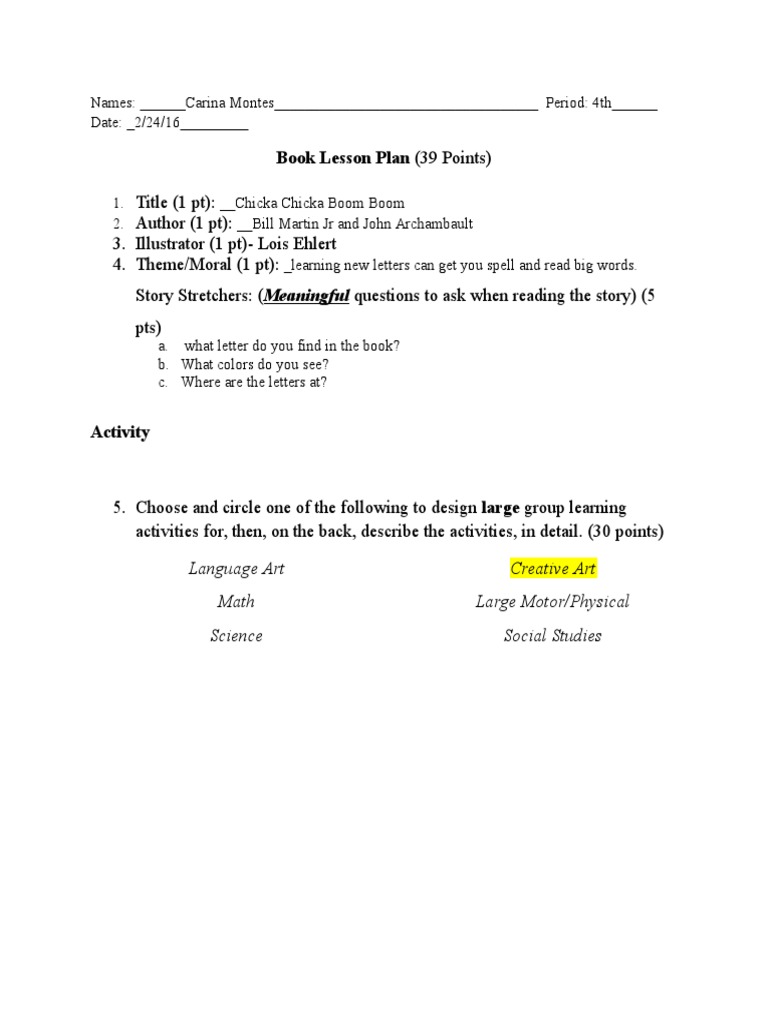 Chicka Chicka Boom Boom Lesson Plan | PDF