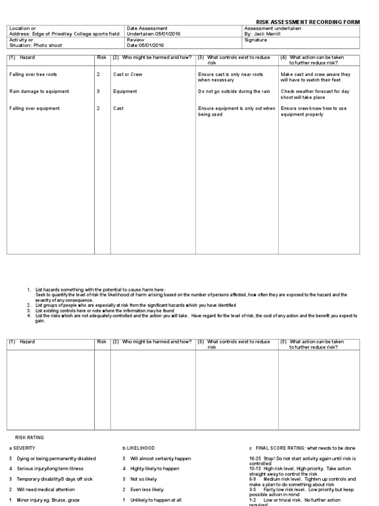 Risk Assesment of Sports Field | PDF
