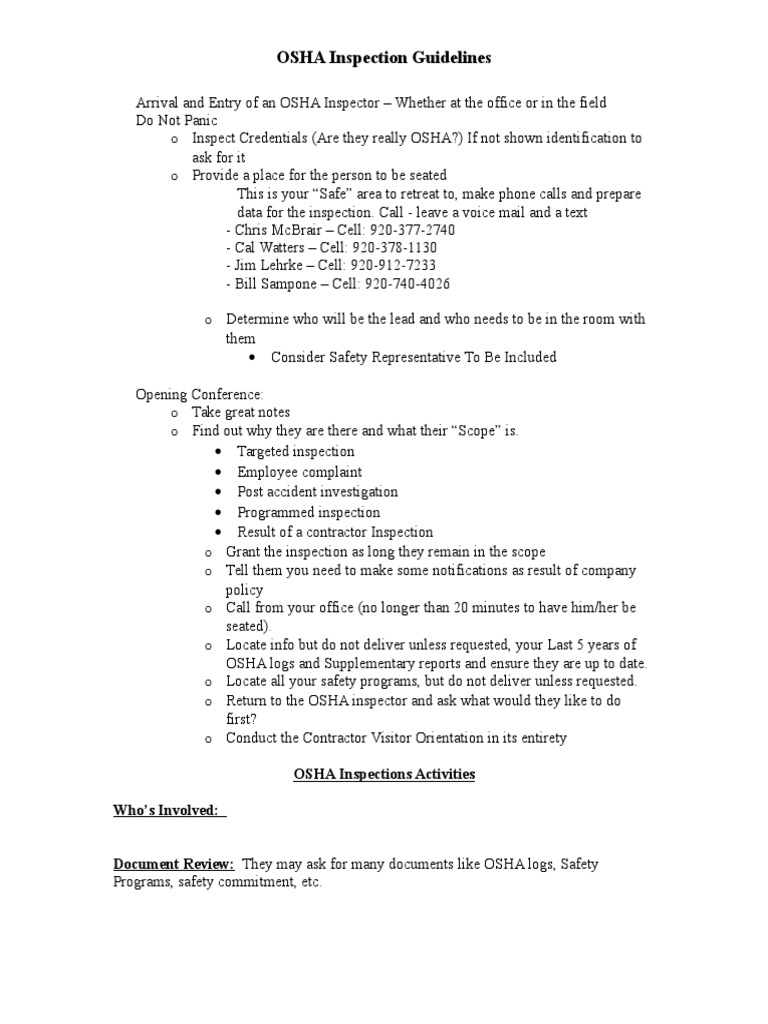 OSHA Inspection Best Practices Guide | PDF | Occupational Safety And ...