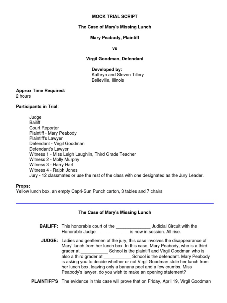 Mock Trial Script Witness Cross Examination