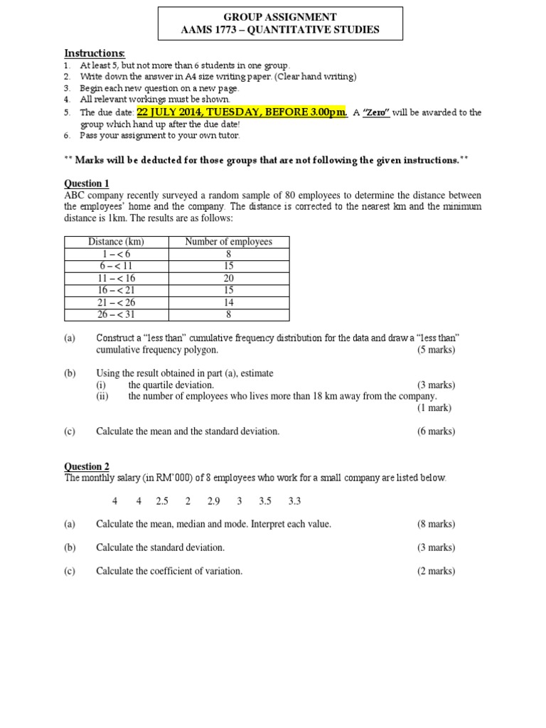 Assignment Pdf Standard Deviation Mean