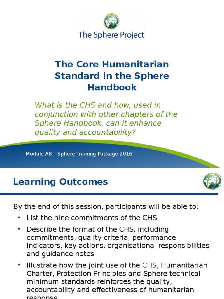 2 Module A8 The CHS in The Sphere Handbook Slides PDF Humanitarian