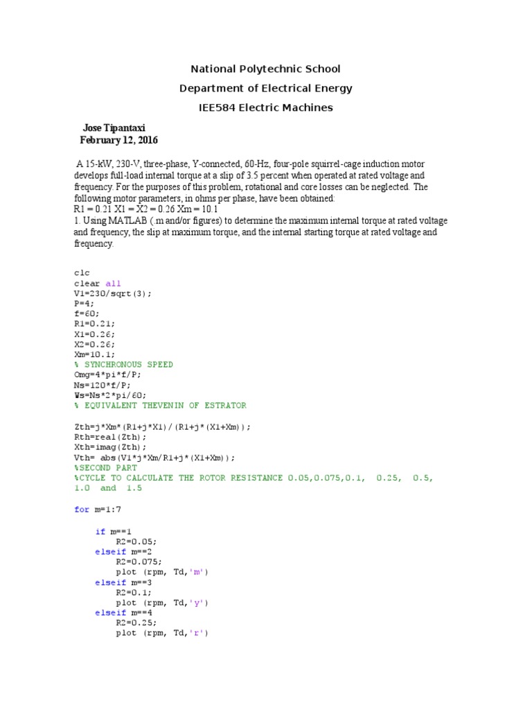 MATLAB Analysis of Induction Motor Torque | PDF