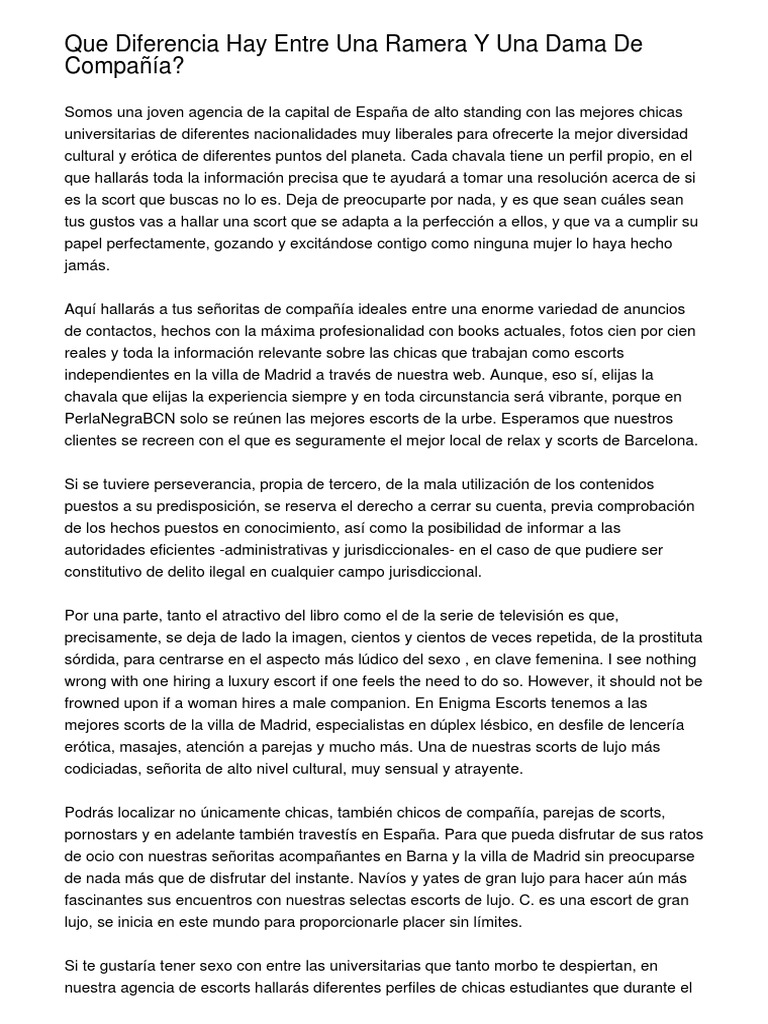 Que Diferencia Hay Entre Una Ramera Y Una Dama de Compañía? | PDF ...